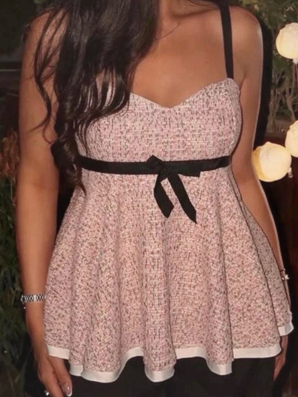 New ZARA Pink Tweed Peplum Top With Sweetheart Neckline And A Bow